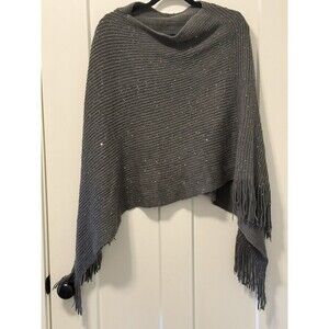 Style 101 Gray knit shawl‎ Fringe and sequins